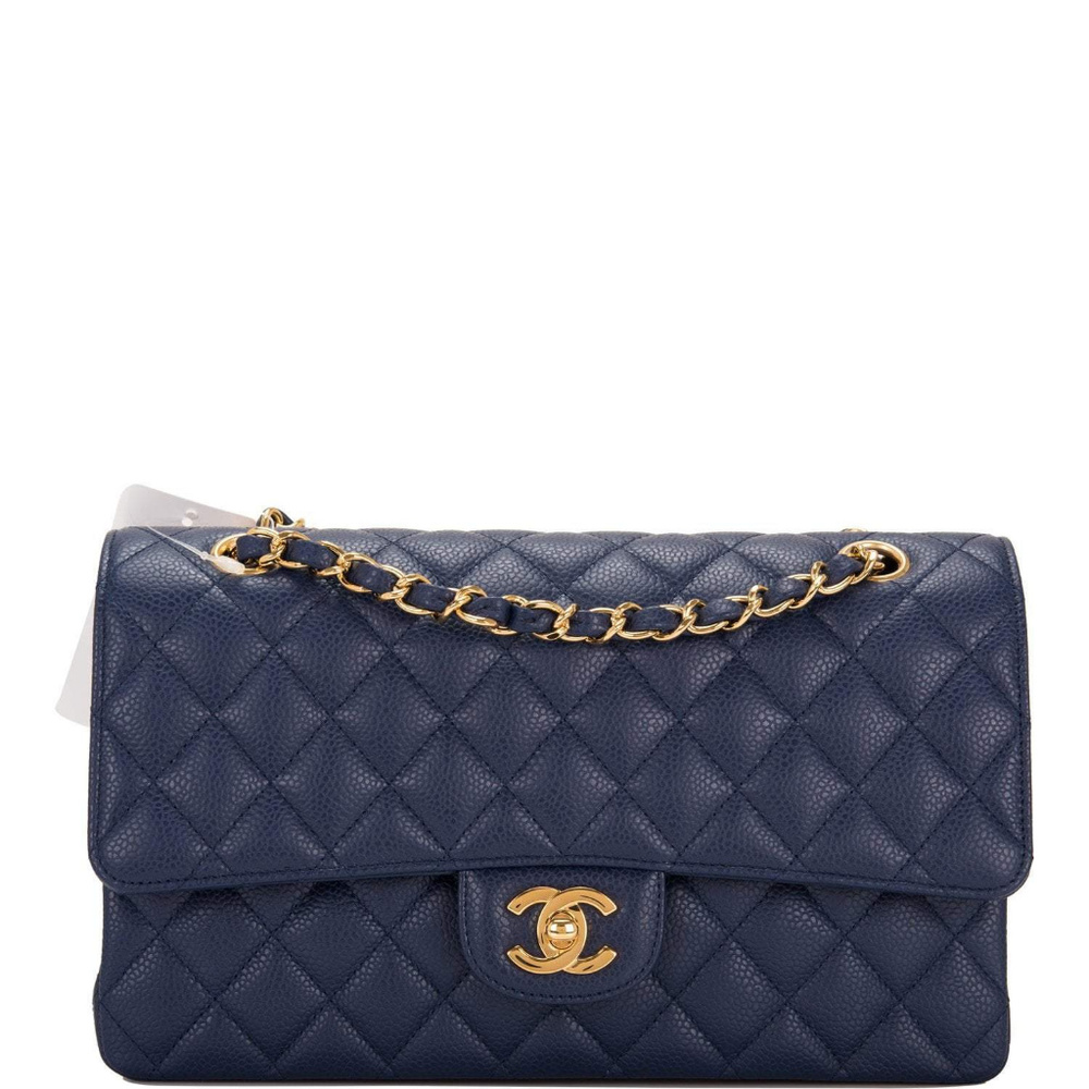 Chanel Dark Blue Quilted Caviar Medium Double Flap